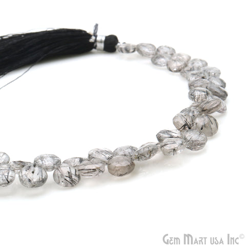 Black Rutilated Heart Beads, 6 Inch Gemstone Strands, Drilled Strung Briolette Beads, Heart Shape, 6-7mm