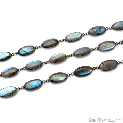 Labradorite Cabochon Oval 9x18mm Oxidized Continuous Connector Chains