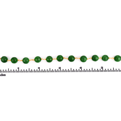 Green Jade Faceted Beads 8mm Gold Plated Wire Wrapped Rosary Chain