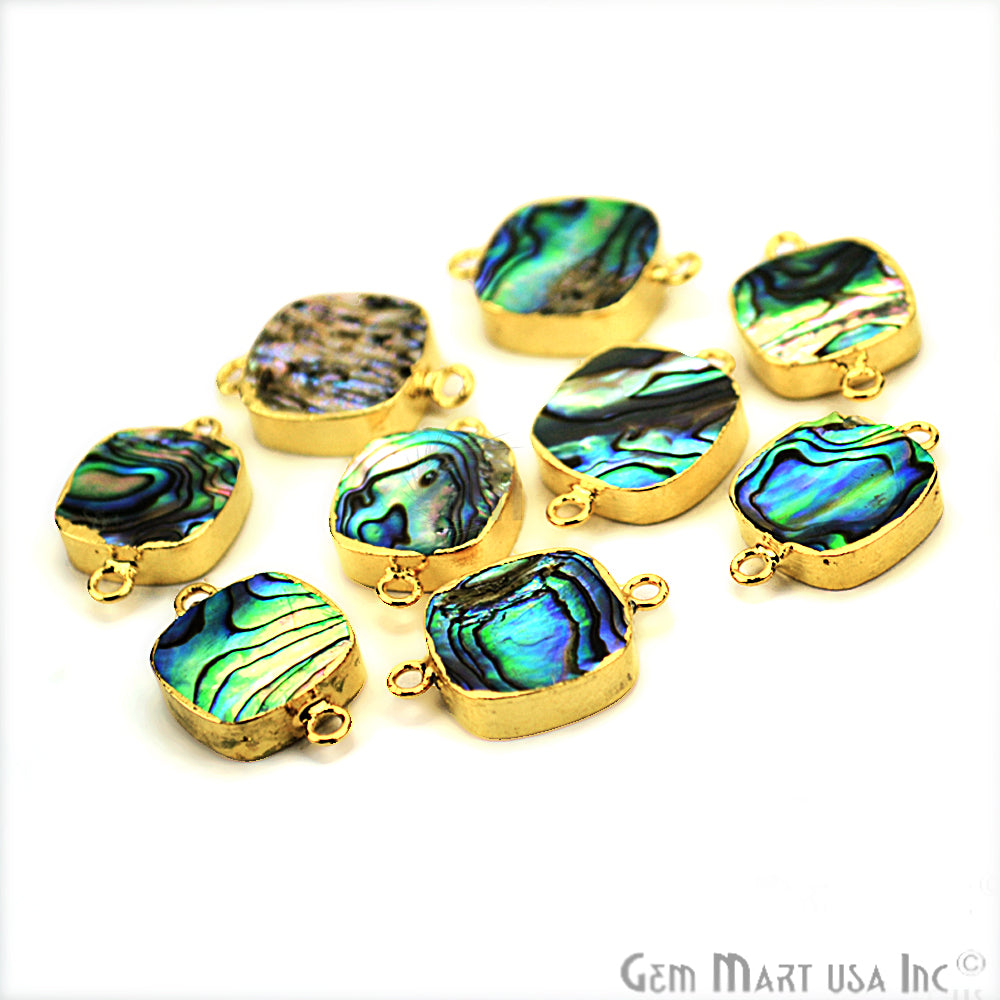 Abalone Shell 14mm Cushion Shape Gold Electroplated Gemstone Connector - GemMartUSA