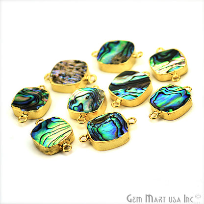 Abalone Shell 14mm Cushion Shape Gold Electroplated Gemstone Connector - GemMartUSA