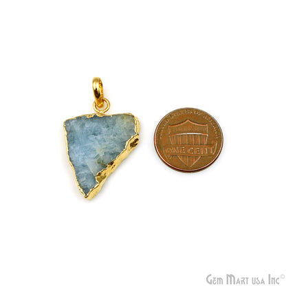 Aquamarine Free Form shape 31x21mm Gold Electroplated Gemstone Single Bail Pendant