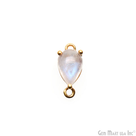 Rainbow Moonstone Cabochon Pears 6x9mm Prong Gold Plated Double Bail Connector