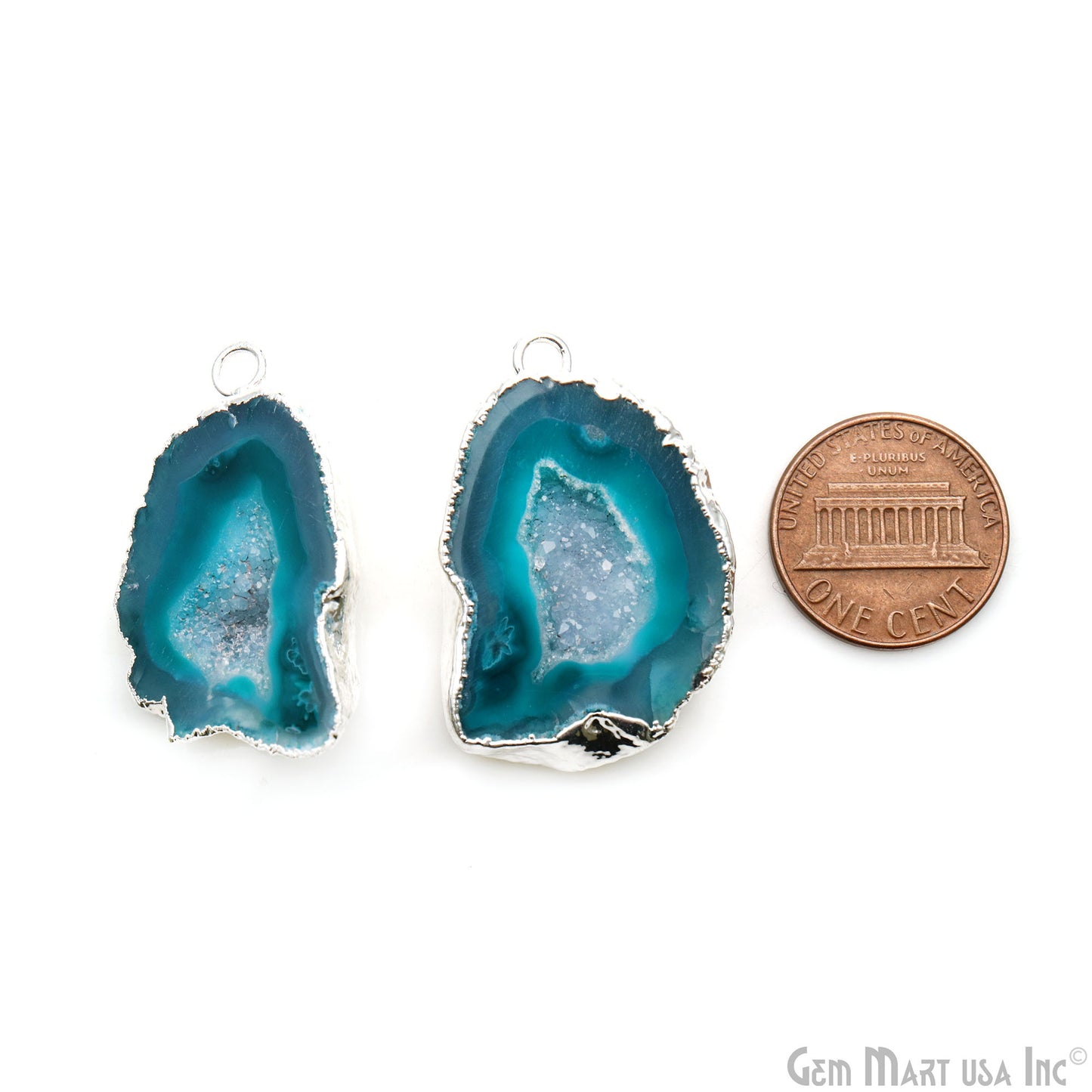 Geode Druzy 22x36mm Organic Silver Electroplated Single Bail Gemstone Earring Connector 1 Pair