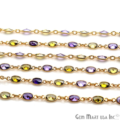 Tanzanite And Olive Green Gemstone Gold Plated Continuous Connector Chain - GemMartUSA