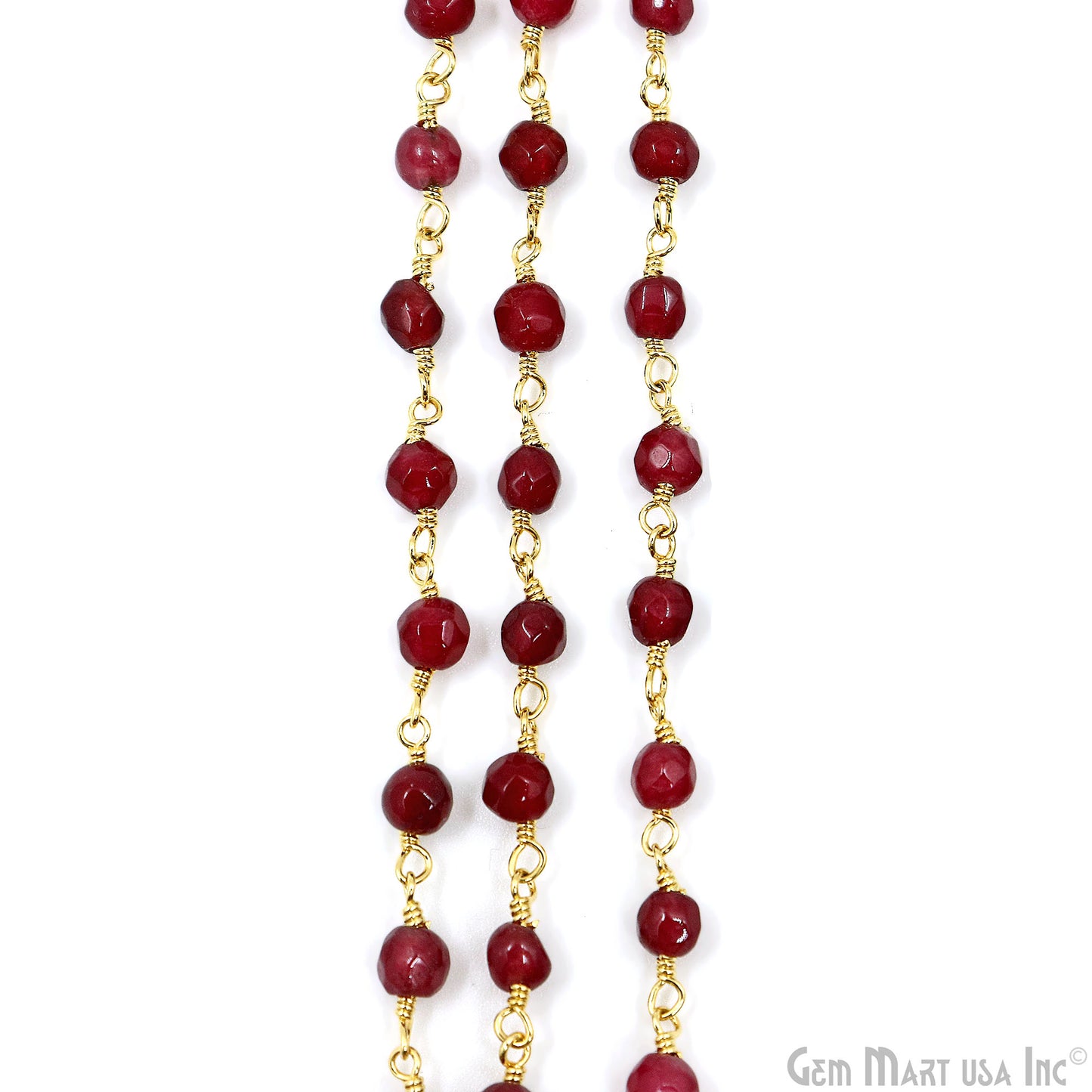 Dark Cherry Jade Beads 4mm Gold Plated Wire Wrapped Rosary Chain