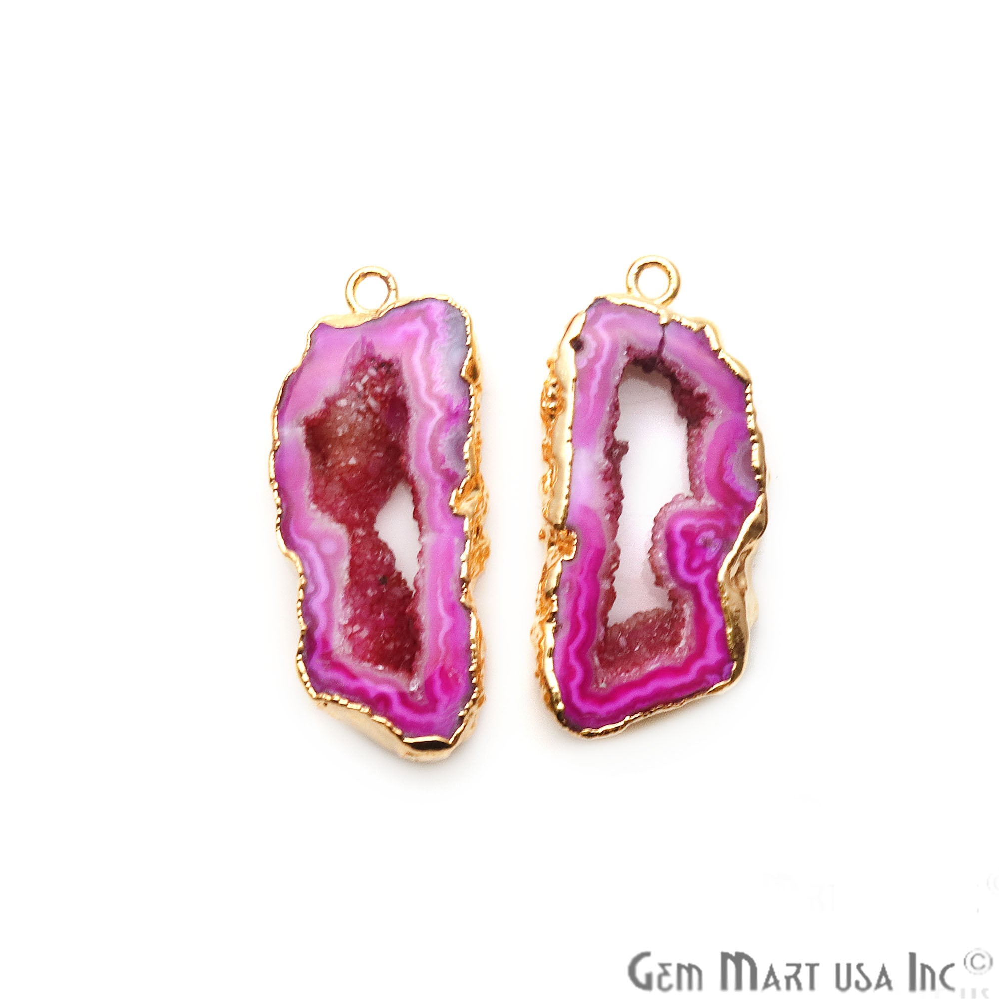 Agate Slice 16x33mm Organic Gold Electroplated Gemstone Earring Connector 1 Pair - GemMartUSA