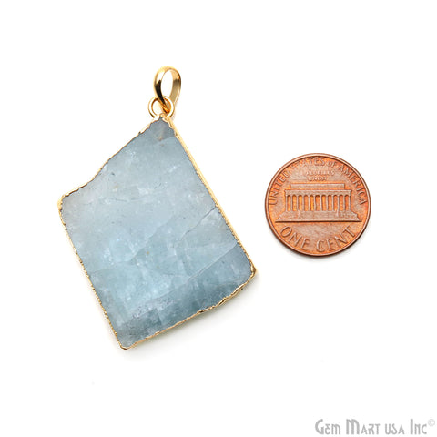 Aquamarine Free Form shape 39x27mm Gold Electroplated Gemstone Single Bail Pendant