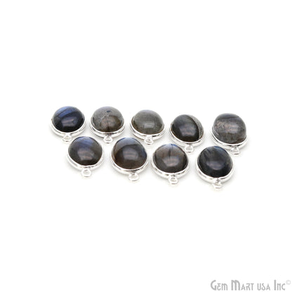 Flashy Labradorite Cabochon 10x14mm Oval Double Bail Silver Plated Gemstone Connector