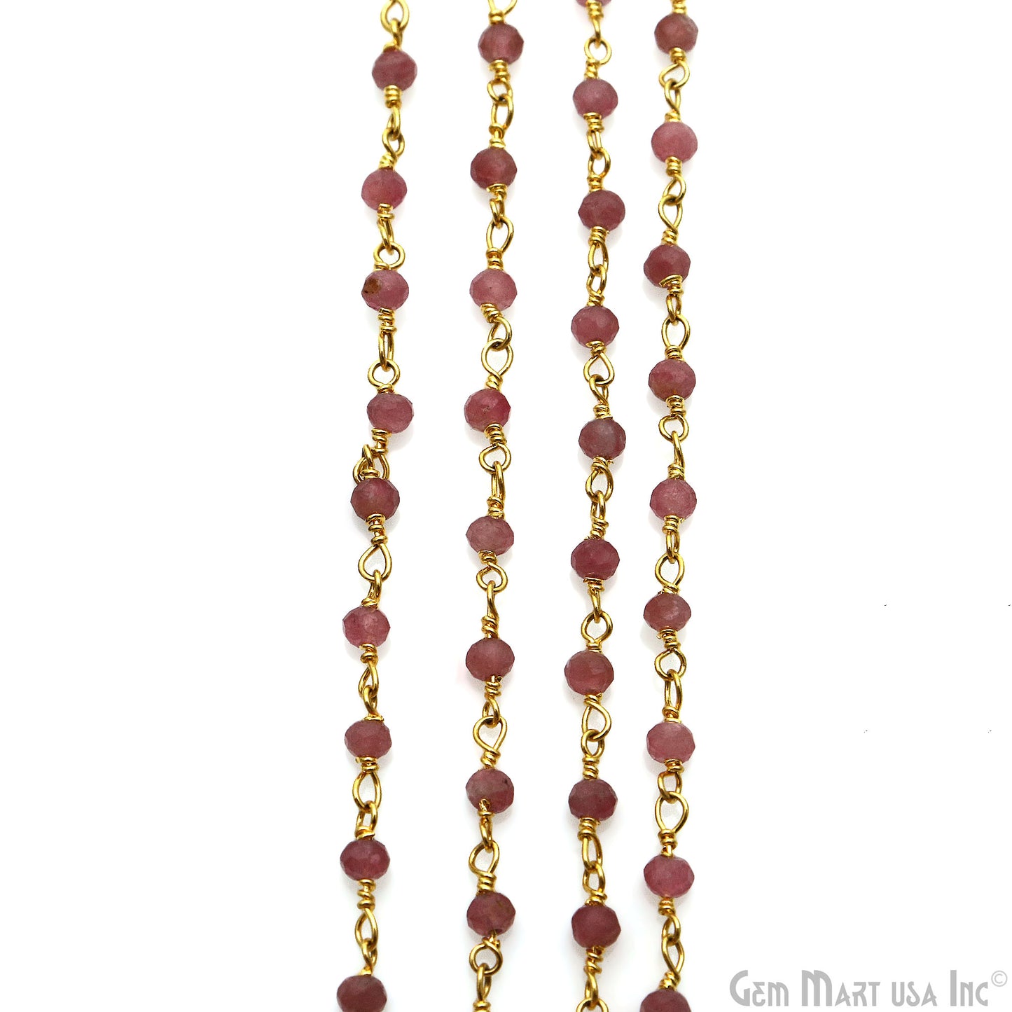 Rhodochrosite Gemstone Gold Wire Wrapped Bead Rosary Chain