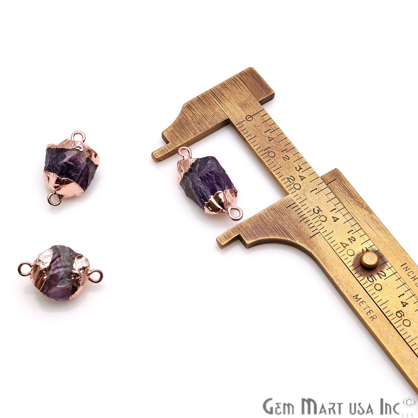 Rough Amethyst Organic 23x12mm Rose Gold Electroplated Pendant Connector - GemMartUSA