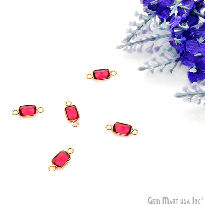 Pink Tourmaline Rectangle 5x7mm Double Bail Gold Bezel Gemstone Connector