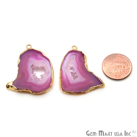 Agate Slice 29x38mm Organic Gold Electroplated Gemstone Earring Connector 1 Pair - GemMartUSA