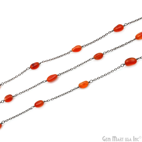 Carnelian Tumble Beads 10x6mm Oxidized Wire Wrapped Rosary Chain