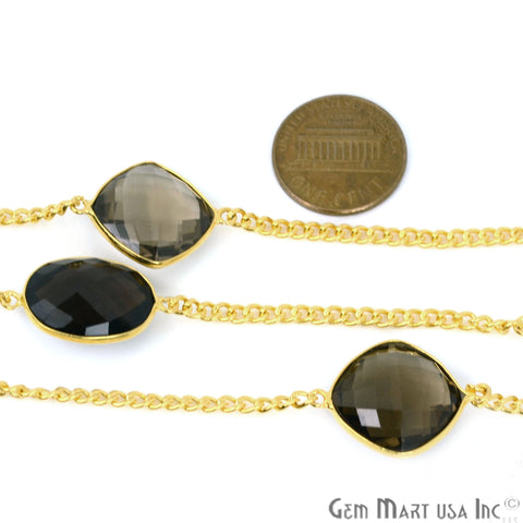 Smoky Topaz 15mm Gold Plated Bezel Link Connector Chain - GemMartUSA (764202647599)
