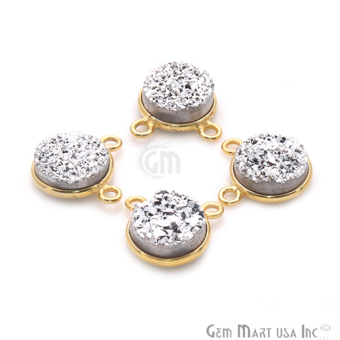 Silver Druzy Round 10mm Gold Plated Cat Bail Gemstone Connector - GemMartUSA