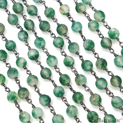 Emerald Jade Cabochon 6mm Beads Oxidized Wire Wrapped Rosary Chain