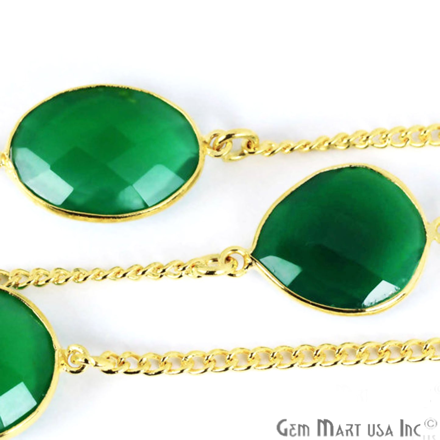 Green Onyx 15mm Gold Plated Bezel Link Connector Chain - GemMartUSA (764142518319)