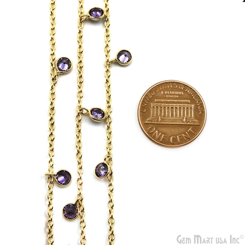 Amethyst Round 5mm Gold Plated Bezel Connector Dangle Rosary Chain