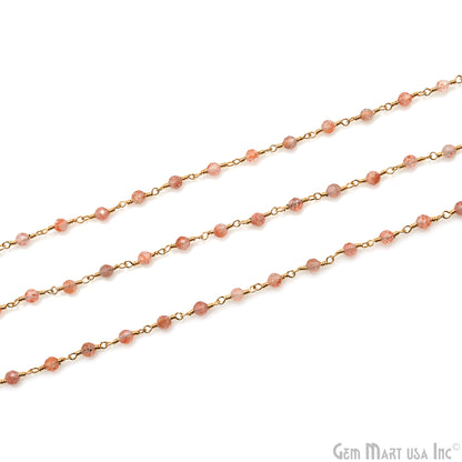 Strawberry Quartz Gold Plated Wire Wrapped Beads Rosary Chain (763697627183)