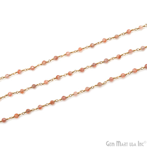 Strawberry Quartz Gold Plated Wire Wrapped Beads Rosary Chain (763697627183)