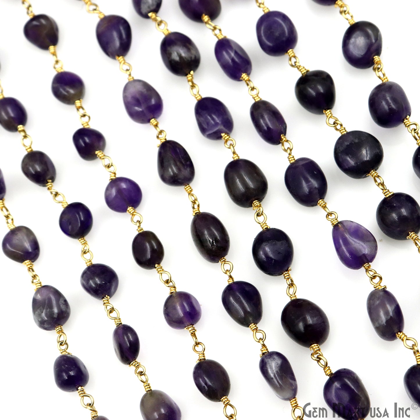 Amethyst 8x5mm Tumble Beads Gold Plated Rosary Chain