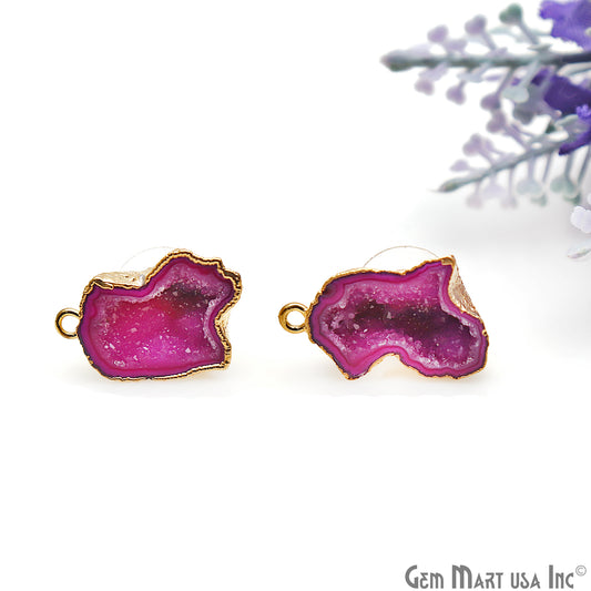 DIY Agate Slice Geode Druzy 21x14mm Gold Electroplated Loop Connector Studs Earrings - GemMartUSA