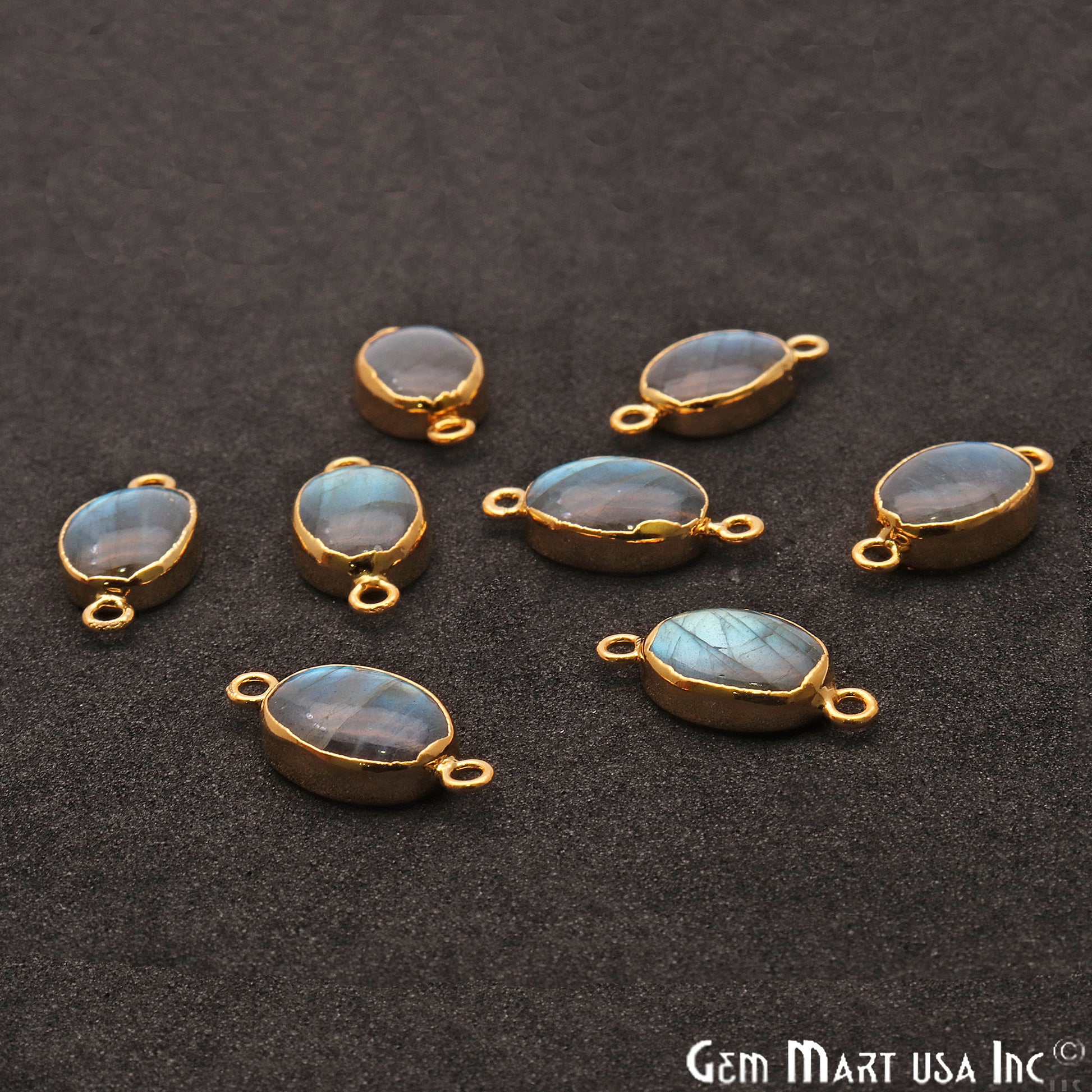 Flashy Labradorite Oval Shape Gold Edge 20x10mm Double Bail Connector - GemMartUSA