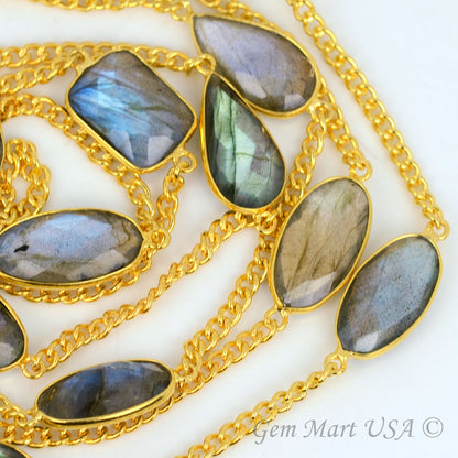 Labradorite 10-15mm Gold Plated Link Bezel Connector Chain - GemMartUSA (764147105839)