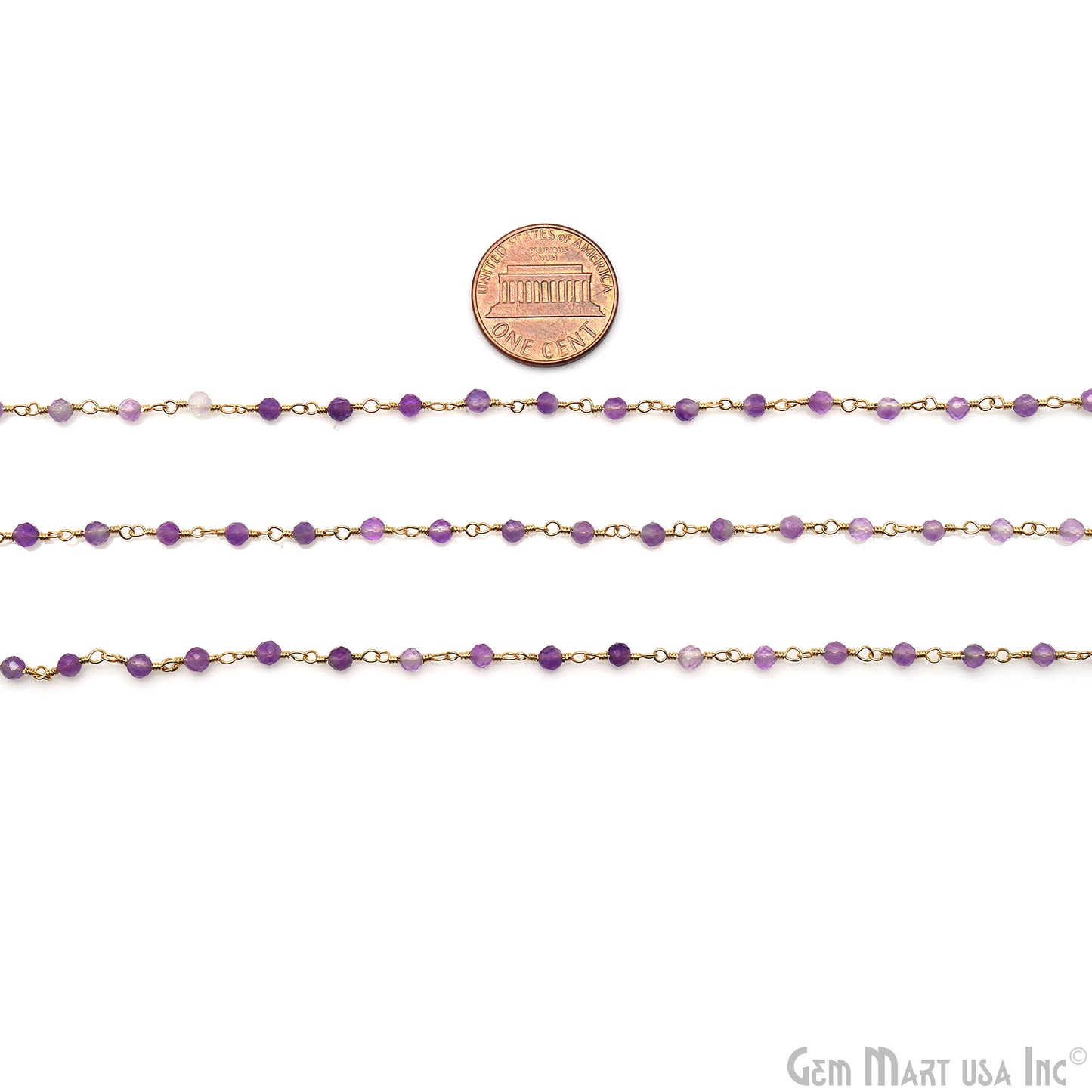 Shaded Amethyst Gold Plated Wire Wrapped Beads Rosary Chain