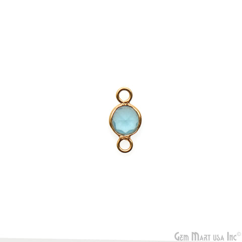 Sky Blue Chalcedony Round 5mm Gold Plated Double Bail Brilliant Cut Connector