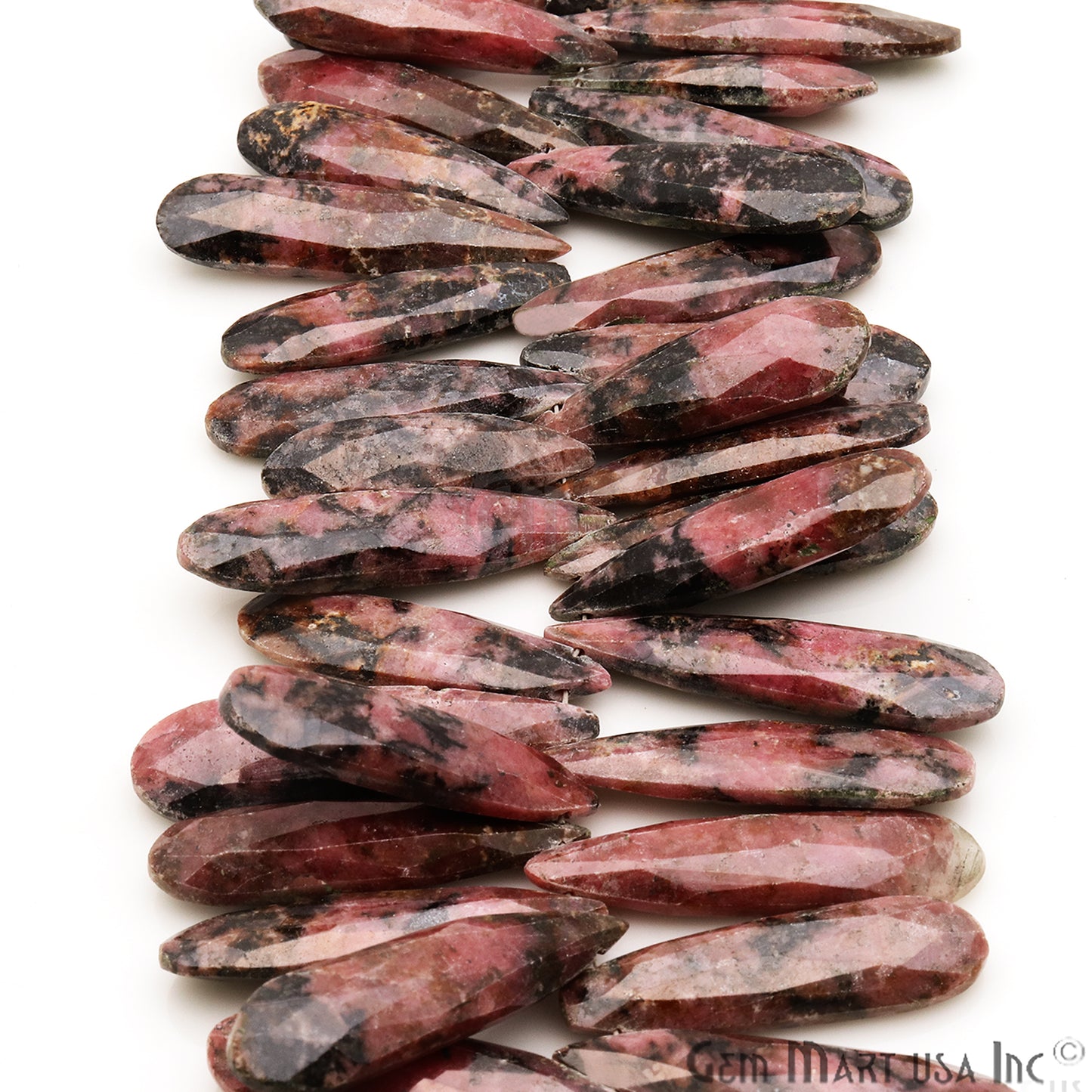 Rhodonite Pears 38x10mm Crafting Beads Gemstone Briolette Strands 8 Inch - GemMartUSA