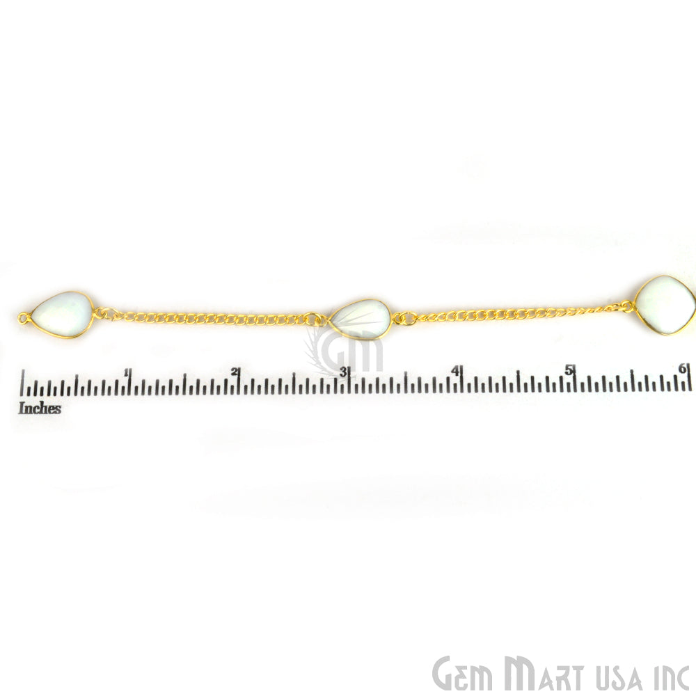 White Agate 10-15mm Gold Plated Bezel Connector Link Rosary Chain - GemMartUSA (764383559727)