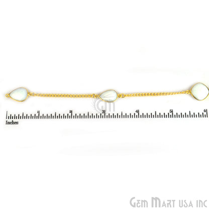 White Agate 10-15mm Gold Plated Bezel Connector Link Rosary Chain - GemMartUSA (764383559727)