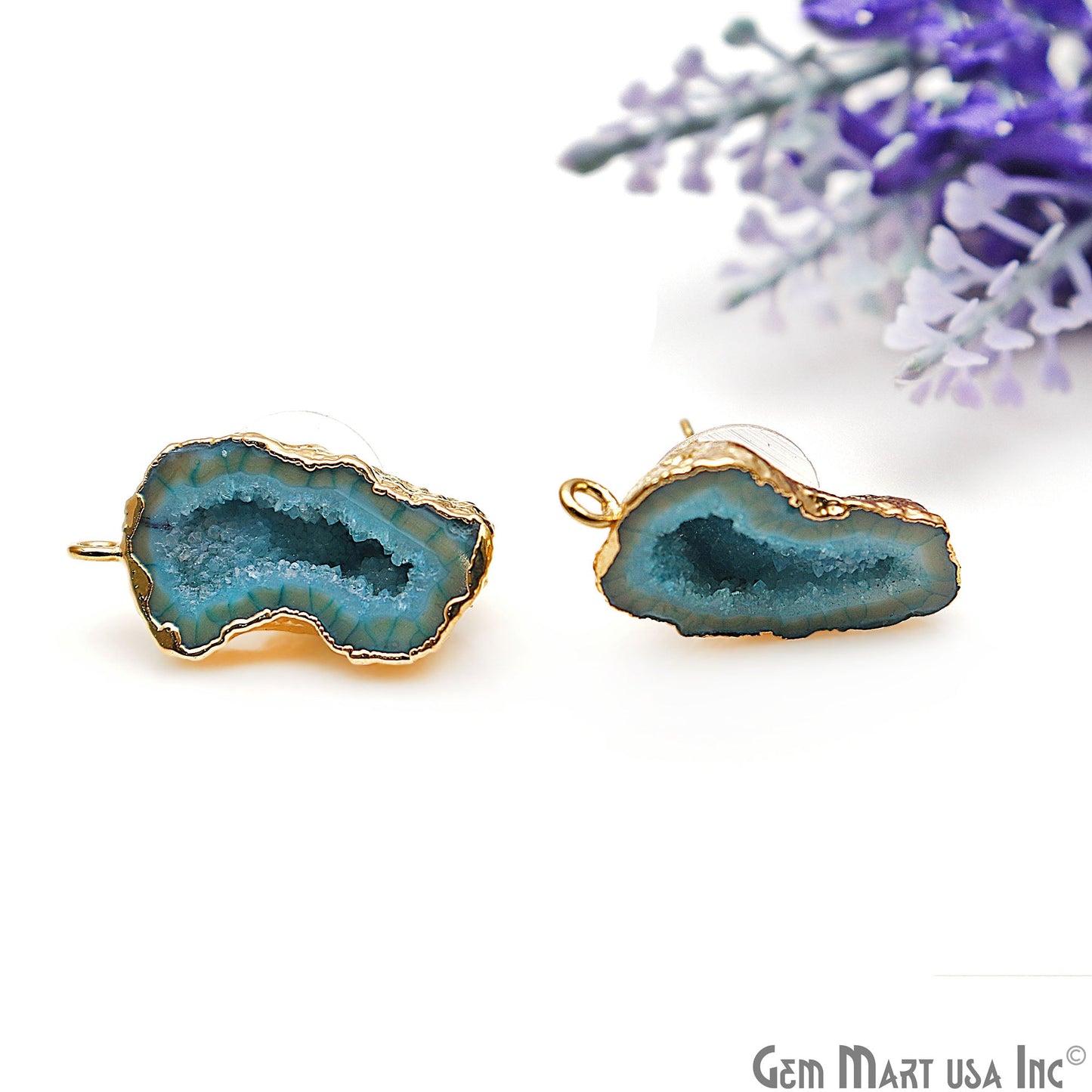 DIY Agate Slice Geode Druzy Gold Edged Loop Connector Studs Earrings