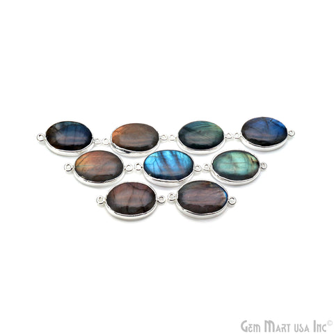 Flashy Labradorite 32x18mm Cabochon Oval Double Bail Silver Electroplated Gemstone Connector