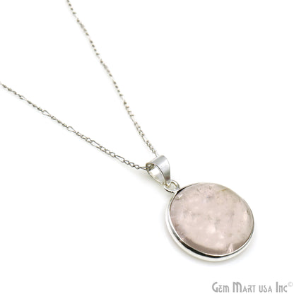 Rose Quartz Gemstone Round 28x23mm Sterling Silver Necklace Pendant 1PC