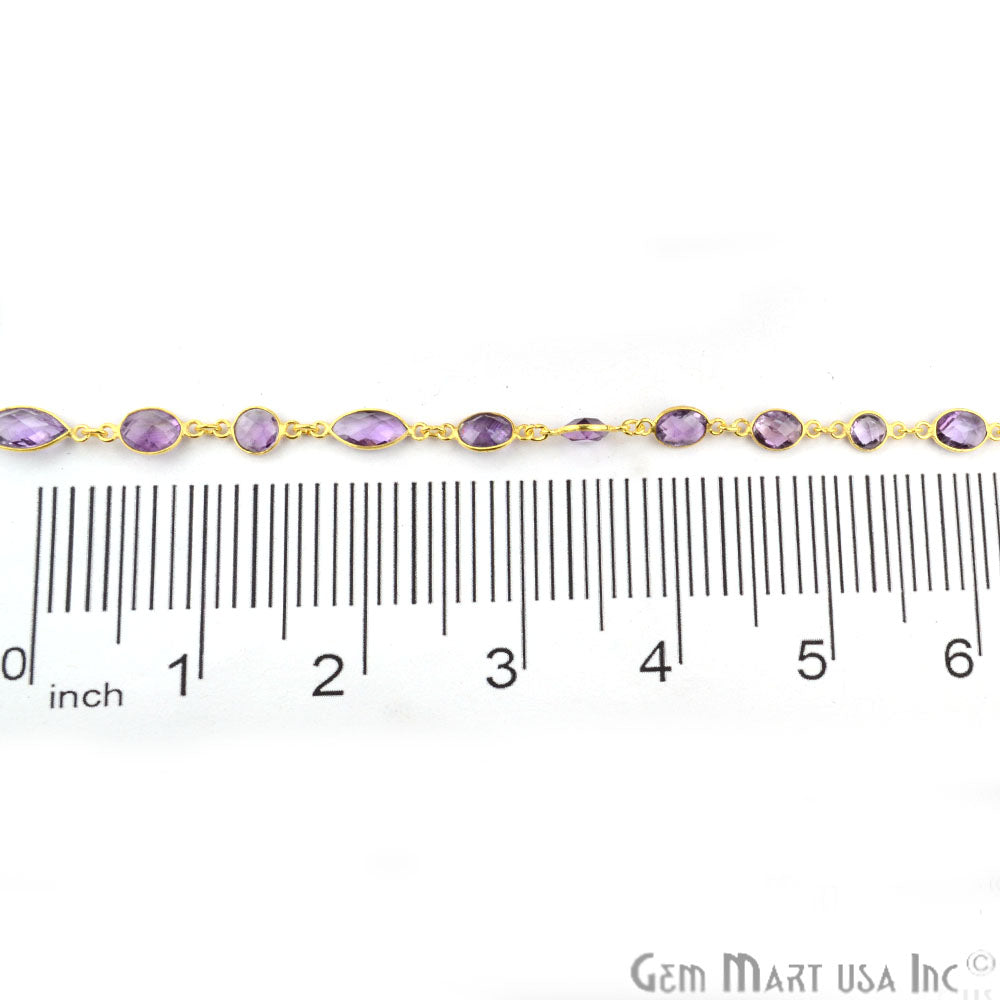 Amethyhst 10mm Mix Faceted Shapes Gold Plated Bezel Continuous Connector Chain - GemMartUSA (764000927791)
