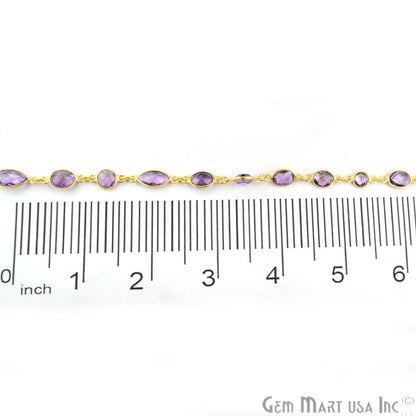 Amethyhst 10mm Mix Faceted Shapes Gold Plated Bezel Continuous Connector Chain - GemMartUSA (764000927791)