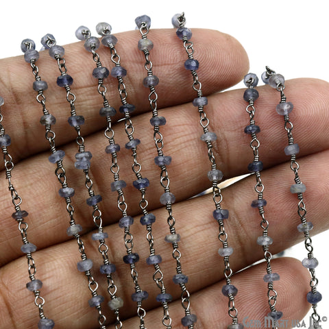 Iolite 3-3.5mm Oxidized Beaded Wire Wrapped Rosary Chain