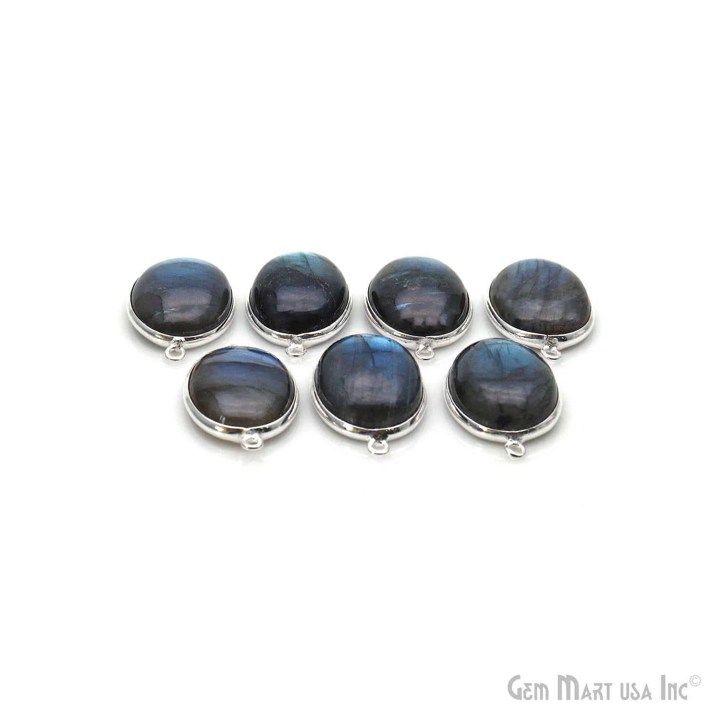 Flashy Labradorite Cabochon 15x20mm Oval Double Bail Silver Plated Gemstone Connector