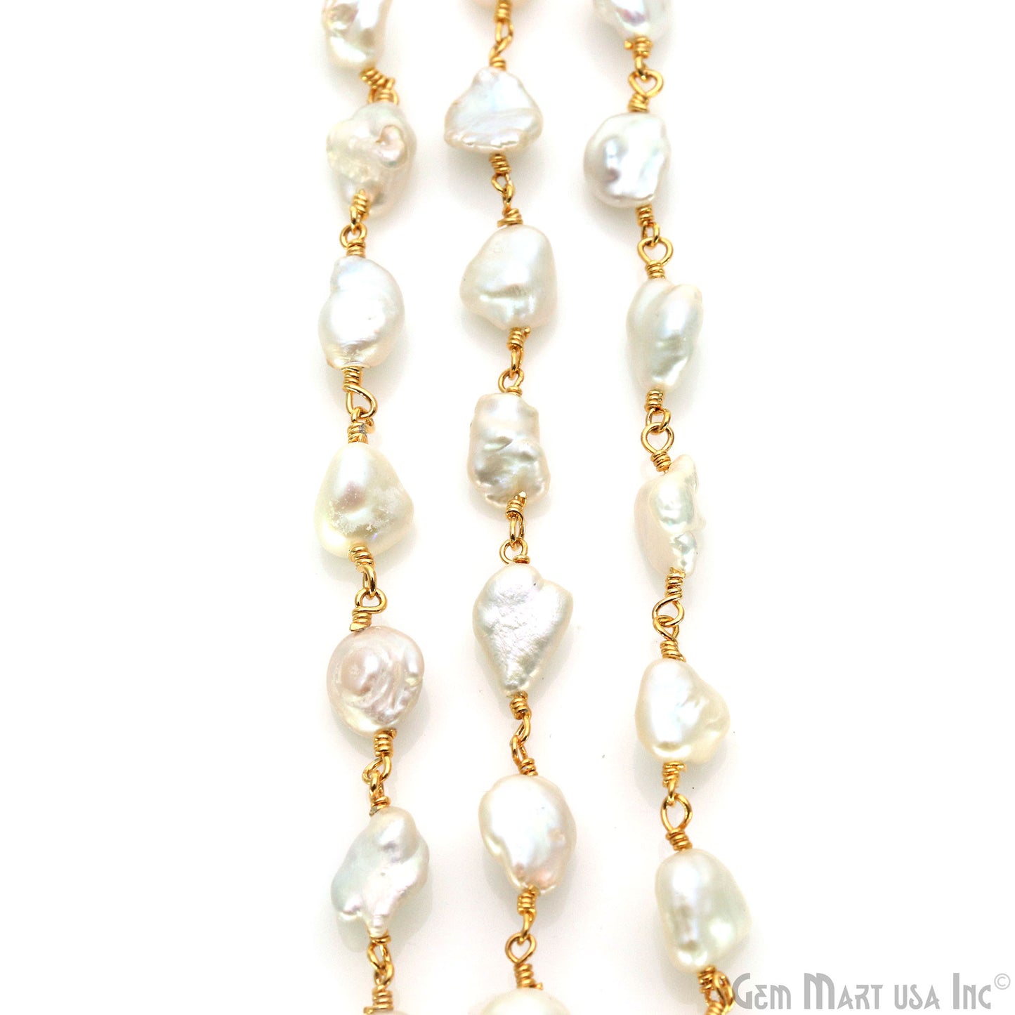 Pearl Free Form Shape 5-6mm Gold Wire Wrapped Rosary Chain