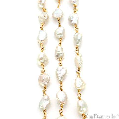 Pearl Free Form Shape 5-6mm Gold Wire Wrapped Rosary Chain