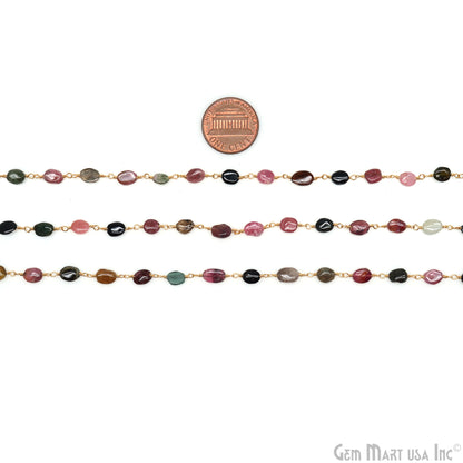 Multi Tourmaline 8x5mm Tumble Beads Gold Plated Rosary Chain