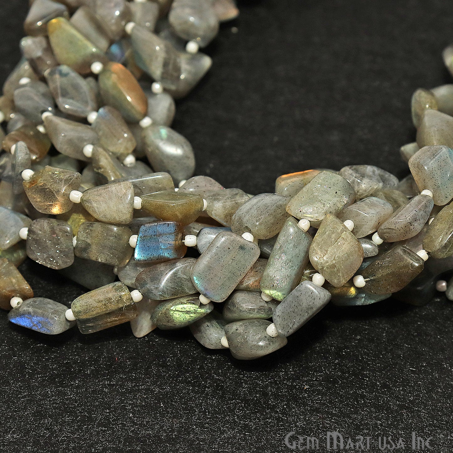 Labradorite Free Form 10x7mm Tumble Beads Gemstone Strands - GemMartUSA