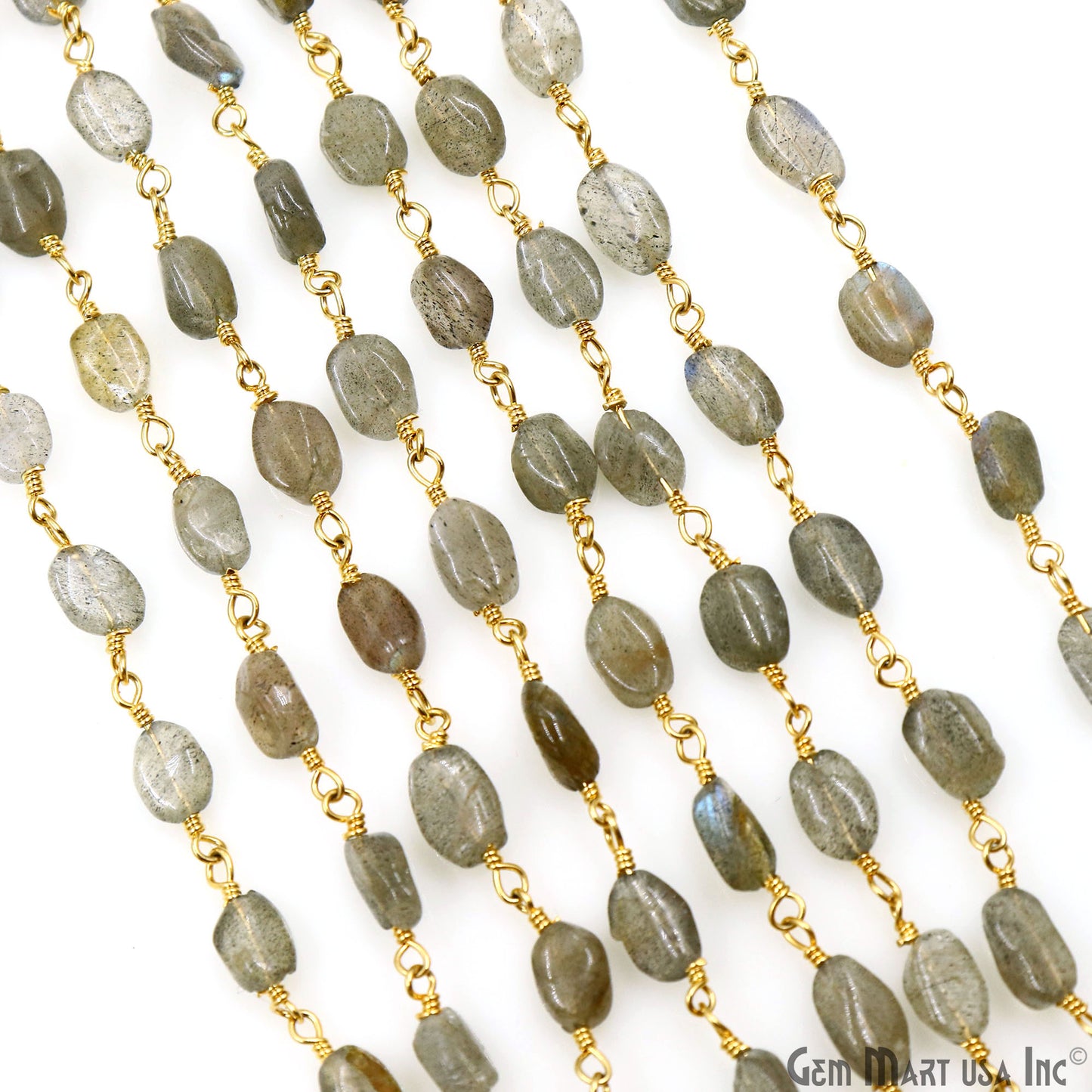 Labradorite 8x5mm Tumble Beads Gold Plated Rosary Chain