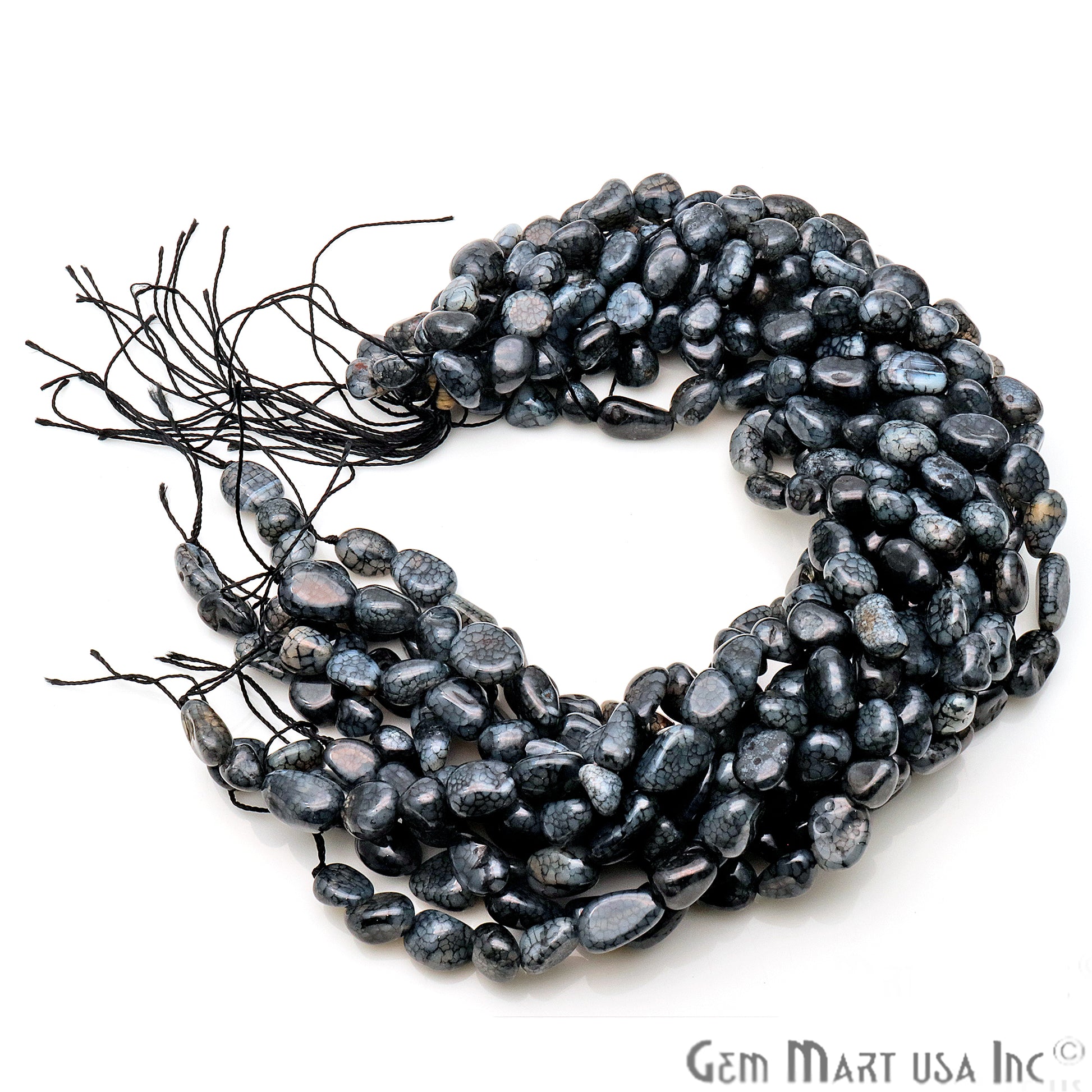 Black Obsidian Jade 13x9mm Tumble Beads Strands 14Inch - GemMartUSA