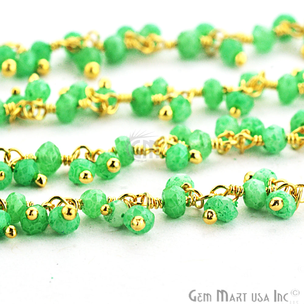 Green Chalcedony Faceted Beads Gold Wire Wrapped Cluster Dangle Rosary Chain - GemMartUSA (764168241199)