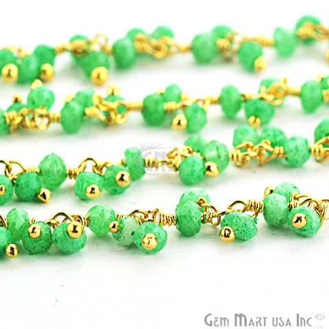 Green Chalcedony Faceted Beads Gold Wire Wrapped Cluster Dangle Rosary Chain - GemMartUSA (764168241199)