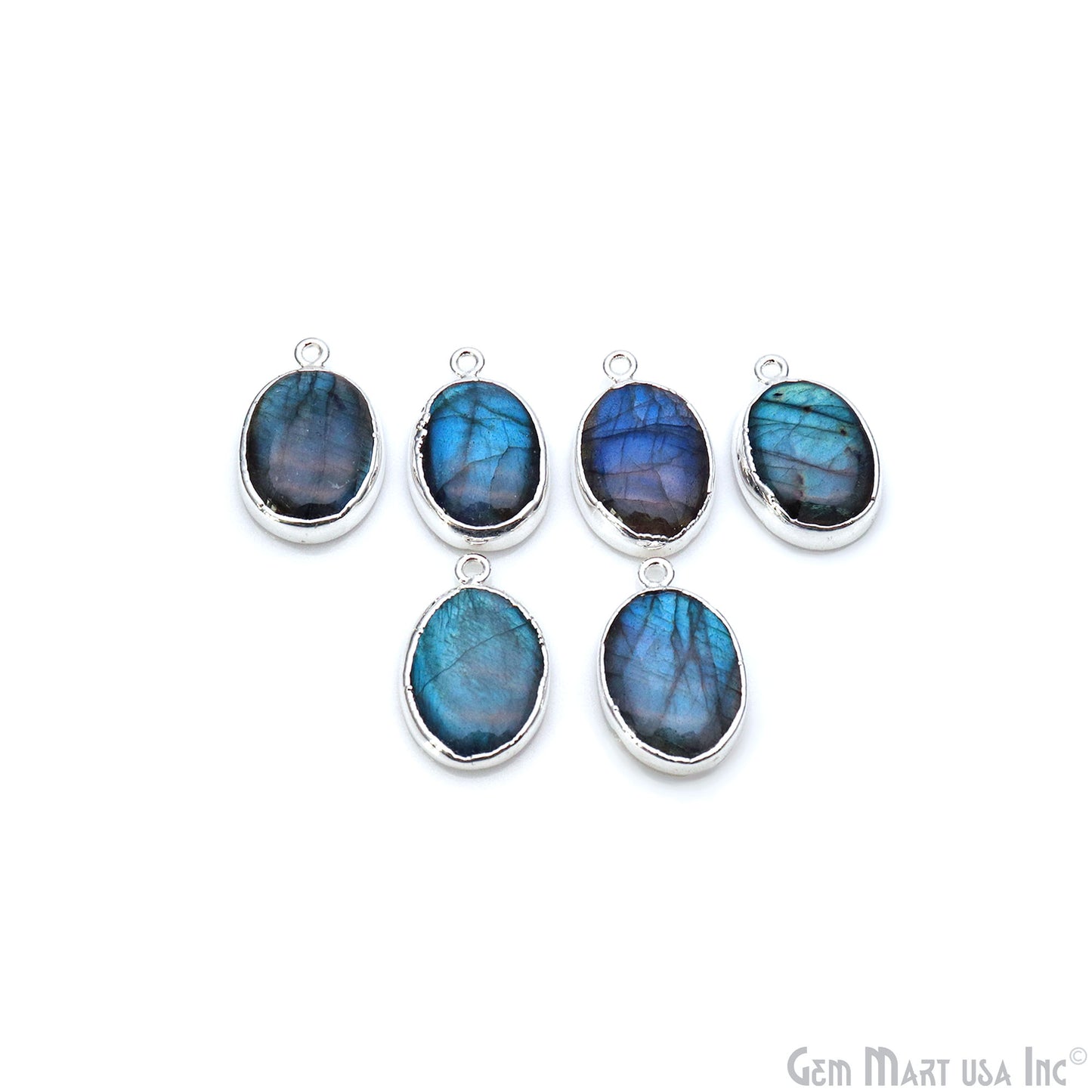 Flashy Labradorite 23x15mm Cabochon Oval Single Bail Silver Electroplated Gemstone Connector